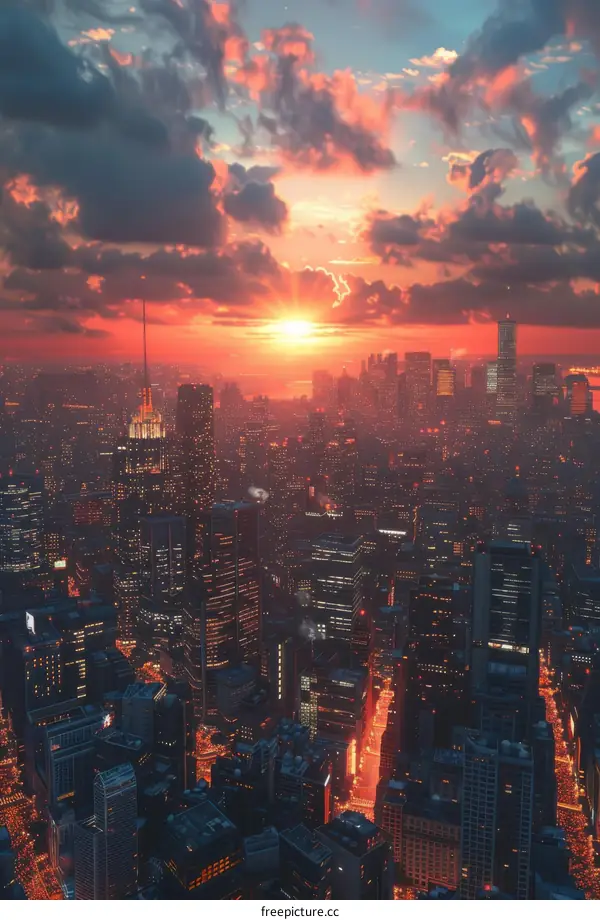 New York City Sunset Skyline View