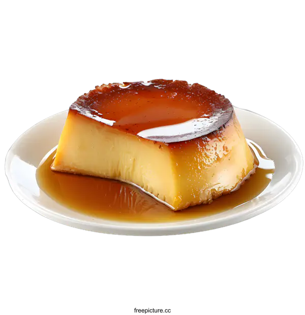 [Transparent Background PNG]A photo of a flan on a white plate