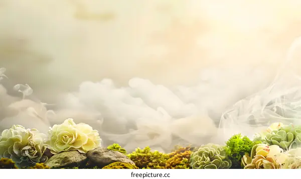 Abstract Soft Yellow Flowers With White Smoke