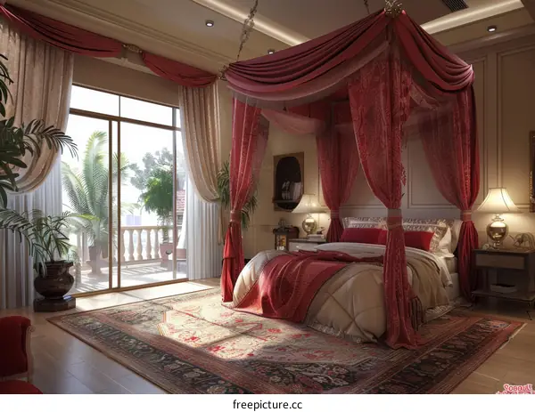 Luxurious Bedroom with Romantic Red Canopy Bed