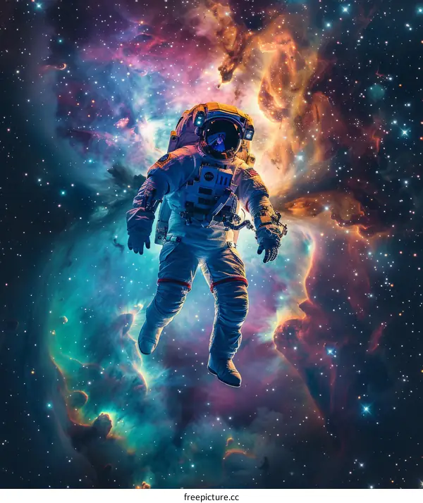 Astronaut in Space with Colorful Nebula