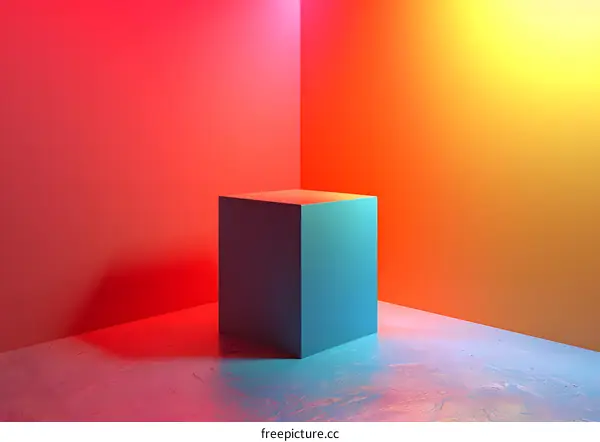 Blue cube on a colorful background