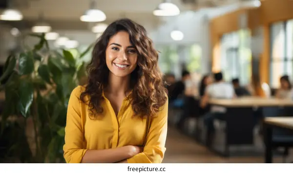 Portrait of a young woman standing in an office environment