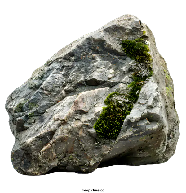 [Transparent Background PNG]Large Gray Rock With Green Moss