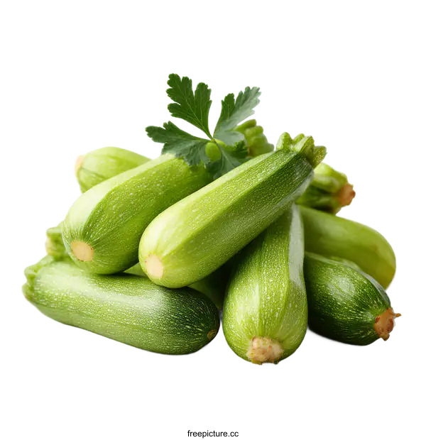 [Transparent Background PNG]Fresh Green Zucchini Squash with Fresh Parsley Leaves