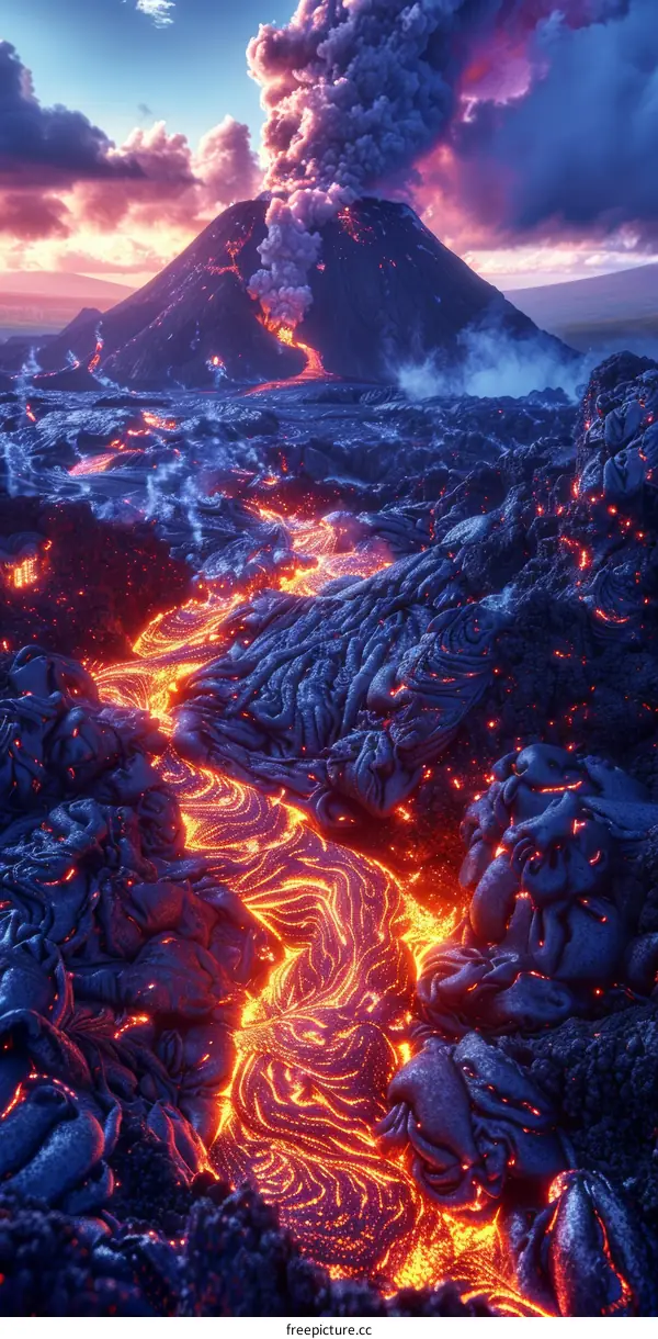 Lava Flowing Down a Volcano
