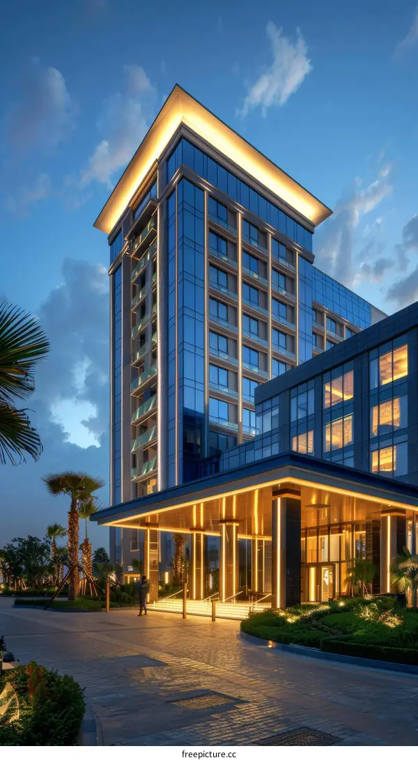 Modern Luxury Hotel Entrance at Dusk