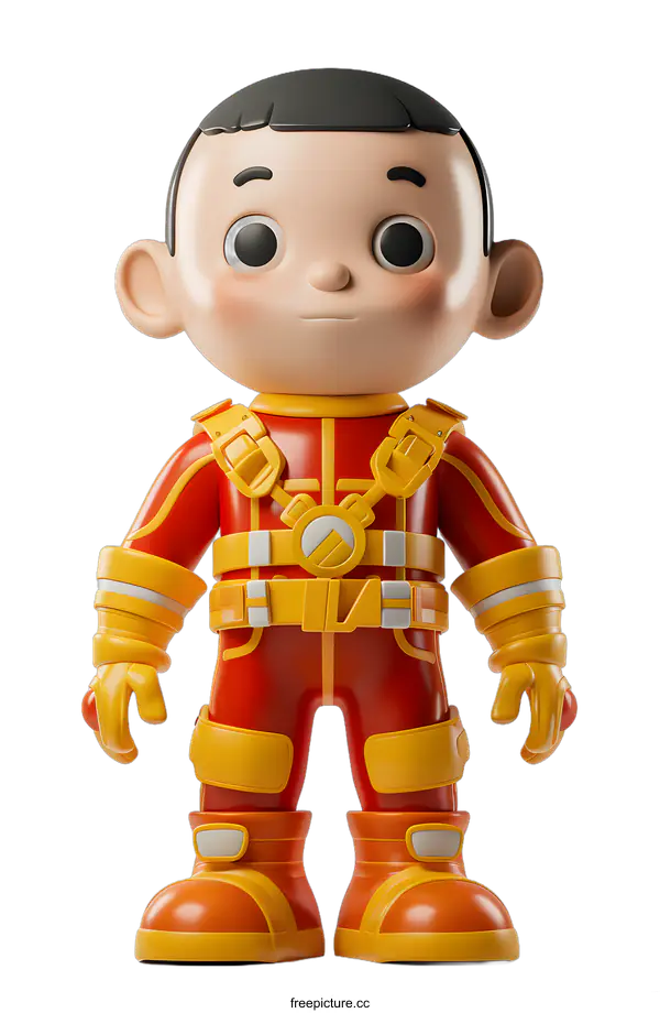 [Transparent Background PNG]3D cartoon character of a young boy in a red and yellow spacesuit