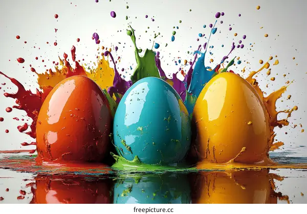 Colorful Easter Eggs with Paint Splashes