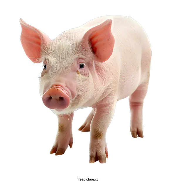 [Transparent Background PNG]A cute pink piglet isolated on a white background