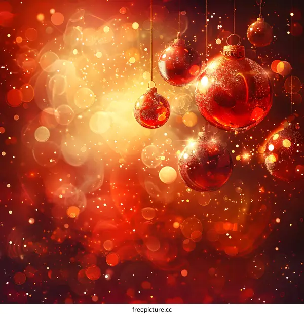 Red Christmas balls with bokeh background