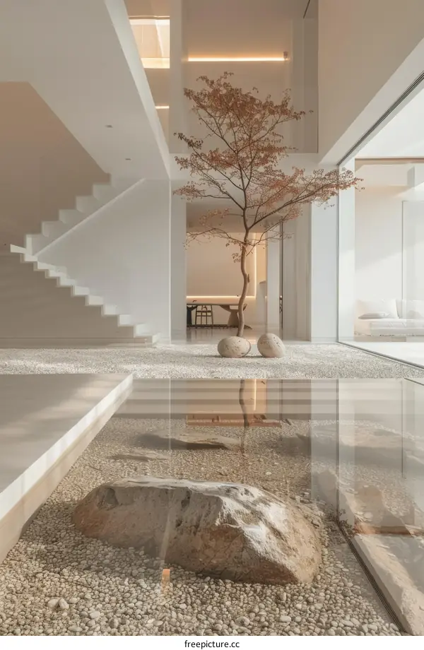 Zen Courtyard with Natural Elements