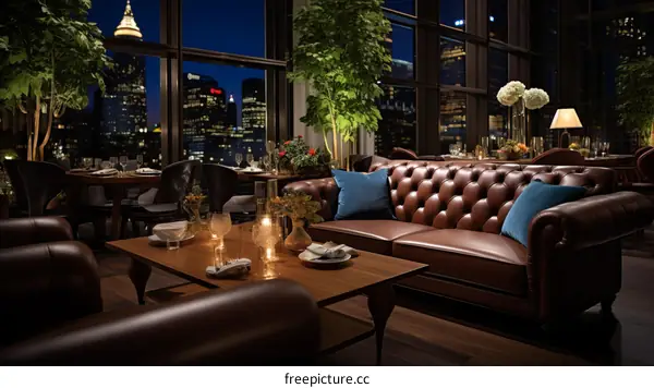 Elegant Apartment Living Room with City Night View