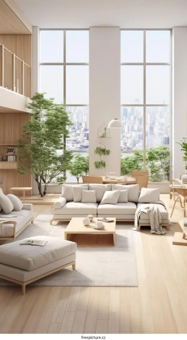 Airy and Bright Living Room Design With Large Windows and Modern Furnishings