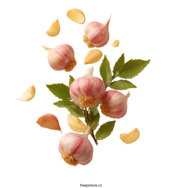 [Transparent Background PNG]Fresh Garlic Heads with Leaves