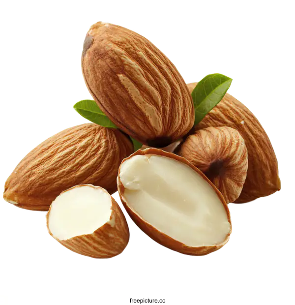 [Transparent Background PNG]Close-up of Almonds with Leaves