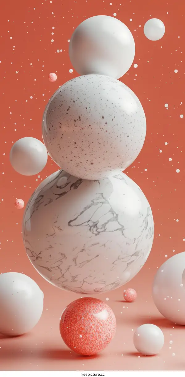 Balancing Act Floating Spheres on Peach Background