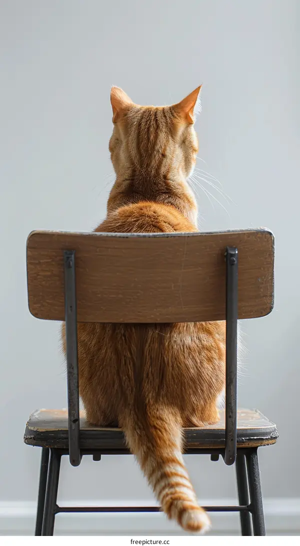 ginger cat sitting on a chair looking out the window