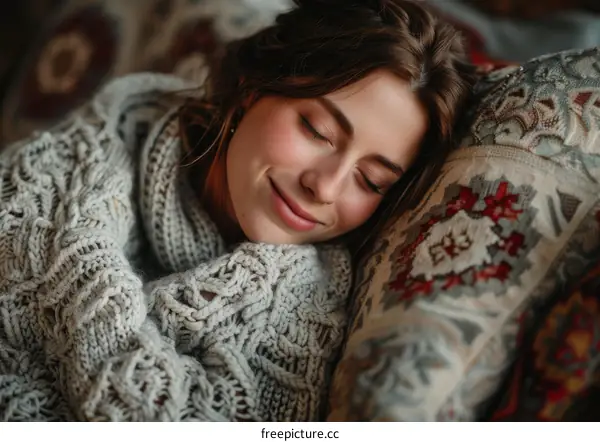 Relaxed Woman Wearing Knitted Sweater