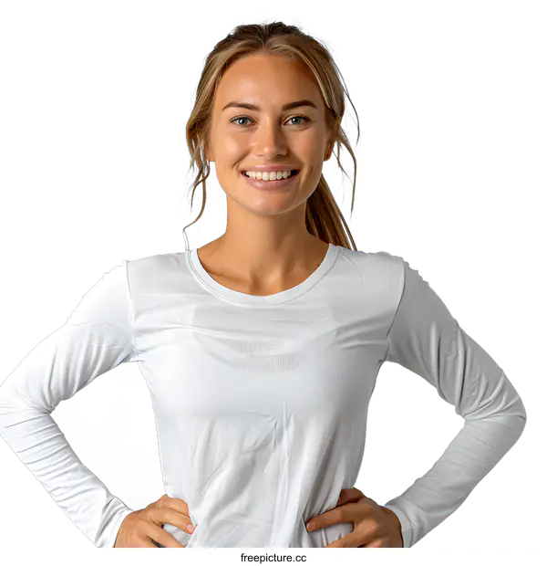 [Transparent Background PNG]portrait of a smiling young woman with hands on hips