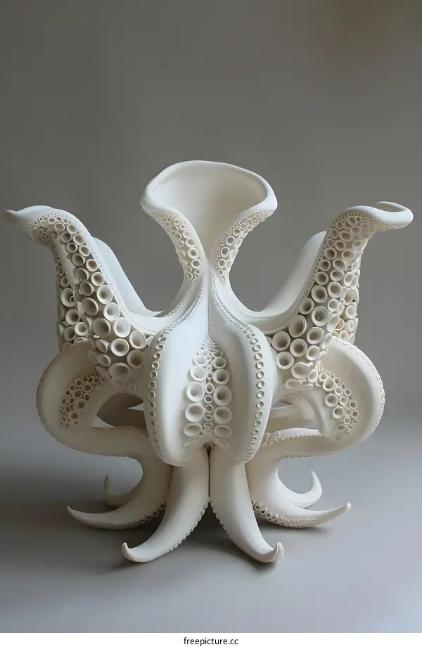 White Octopus Vase on Gray Background