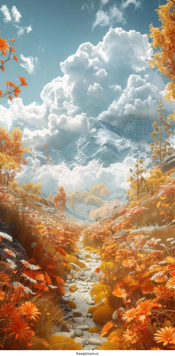 Autumn Mountain Valley Scenic Illustration