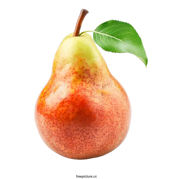 [Transparent Background PNG]Ripe Red Pear with Leaf