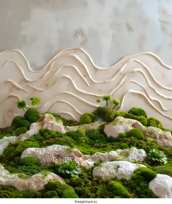 Green Moss and White Rocks Landscape Wall Decor
