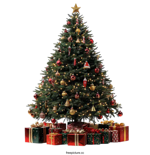 [Transparent Background PNG]Christmas Tree with Gifts on White Background