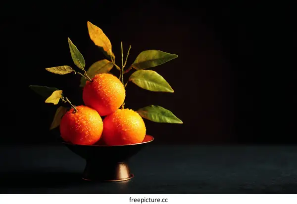 Fresh Mandarin Oranges in a Bowl with Leaves