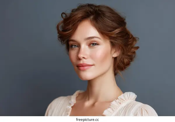 Close-up Portrait of a Caucasian Woman with Elegant Hairstyle