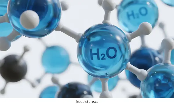 Molecular Structure of Water Molecules Showing H2O Composition