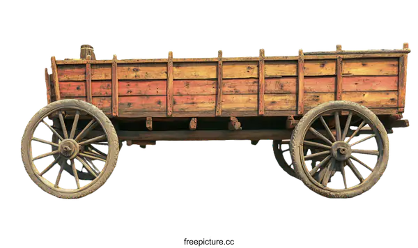 [Transparent Background PNG]Old Wooden Farm Cart Isolated on White Background