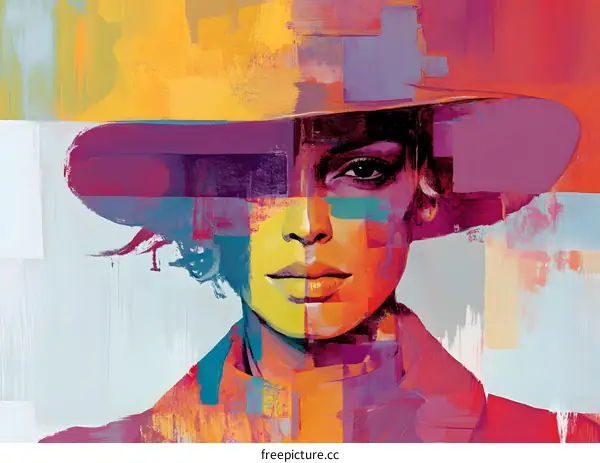 Abstract Colorful Portrait of Woman in Hat