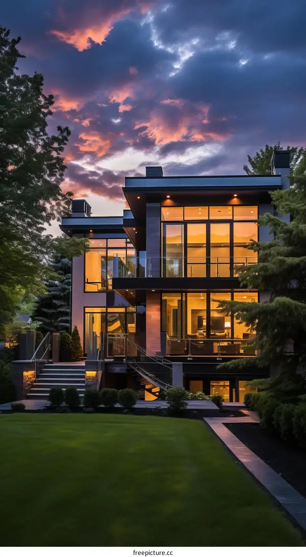 A Modern House With Large Glass Windows