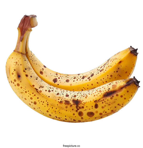 [Transparent Background PNG]Two ripe bananas with brown spots isolated on white background