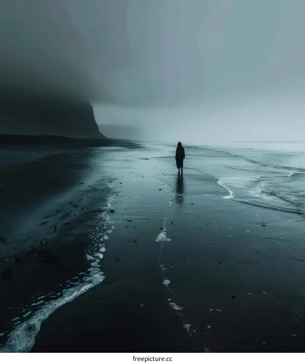 A Solitary Figure Stands on a Beach at Dusk