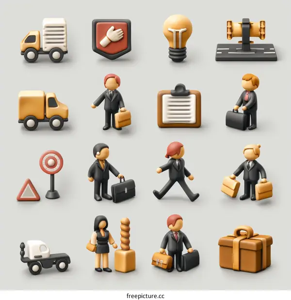 3d rendering business icon set