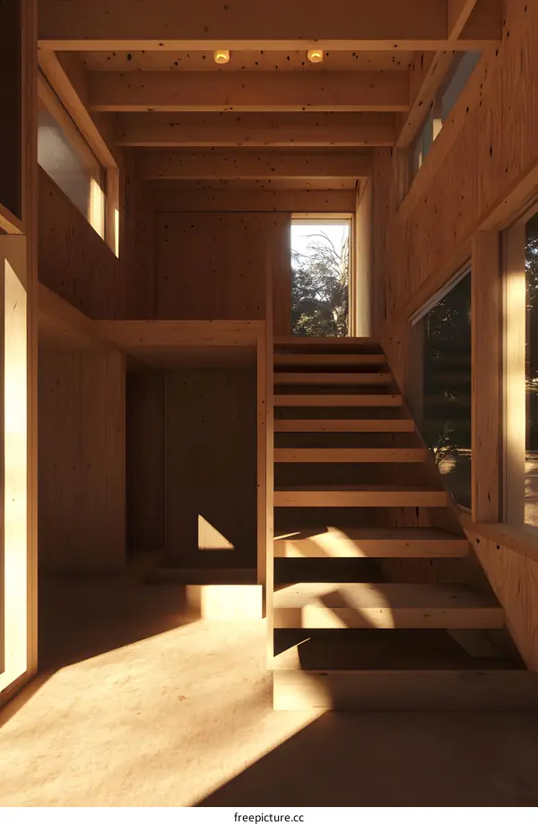 Modern Wooden Staircase Interior Design With Natural Light