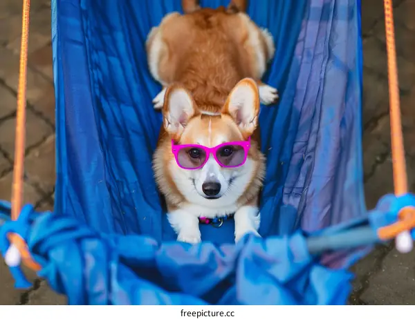 Corgi in Sunglasses Relaxing in a Hammock