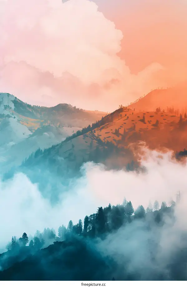 Mountain Landscape with Fog and Clouds