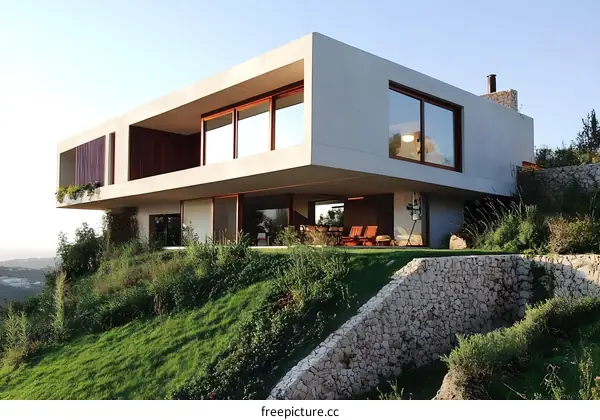 Modern Concrete House With Large Windows