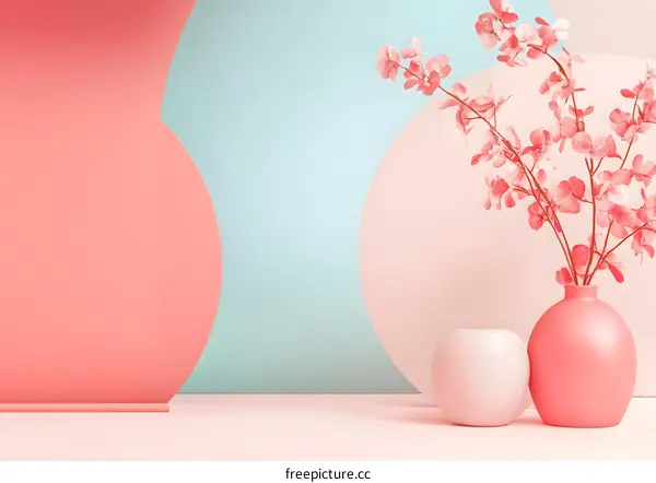 Minimalist Floral Arrangement with Pink and Blue Background