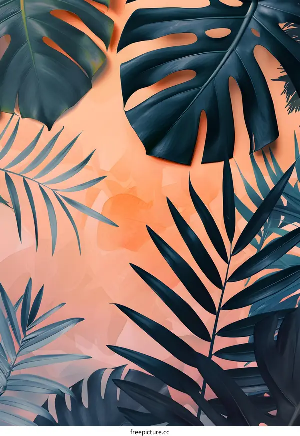 Tropical Leaves on Orange Background Minimalist Summer Design
