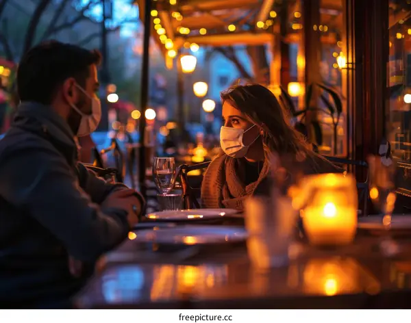 A couple is sitting at a table in a restaurant.