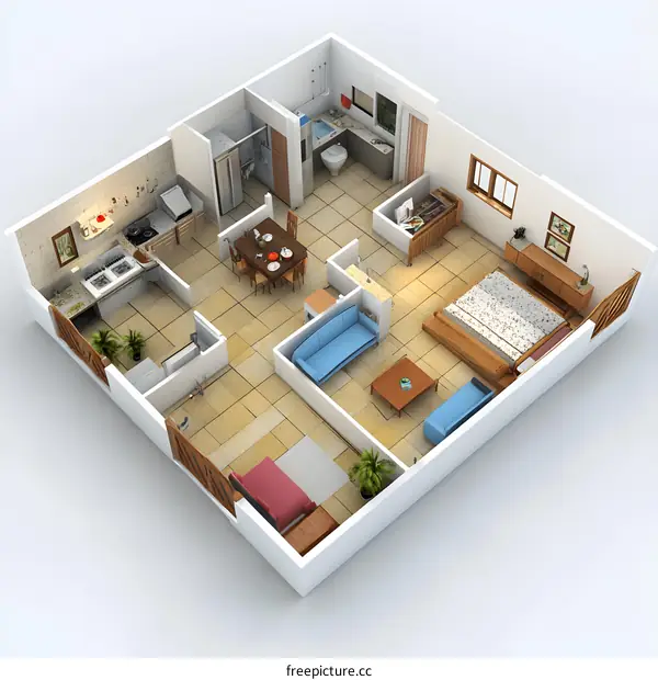 Modern 3D Floor Plan of a Small Apartment Design