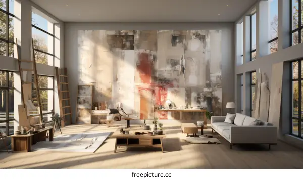 Abstract Painting in a Modern Living Room Interior
