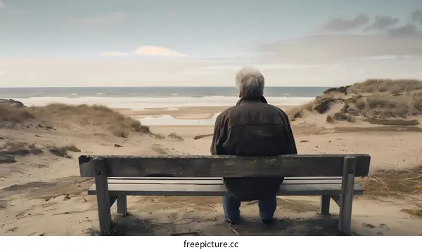 Man Sitting on Bench Looking at Ocean