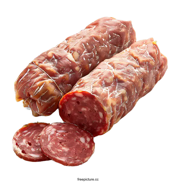 [Transparent Background PNG]Sliced Dried Sausage on White Background