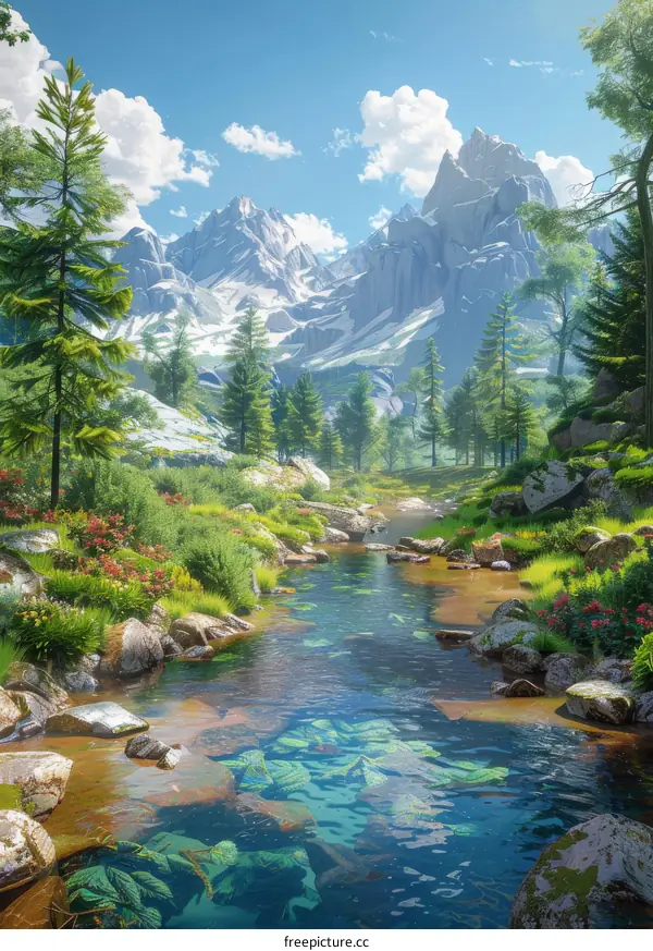 Majestic Mountains with River Winding Through Picturesque Valley